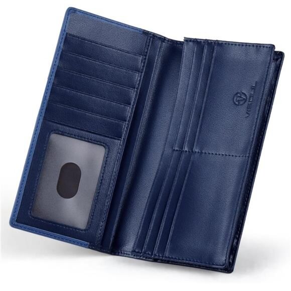 👜 Genuine Leather Long Bifold Wallet – RFID Blocking Checkbook & Card Holder ✨ - Picture 2 of 5